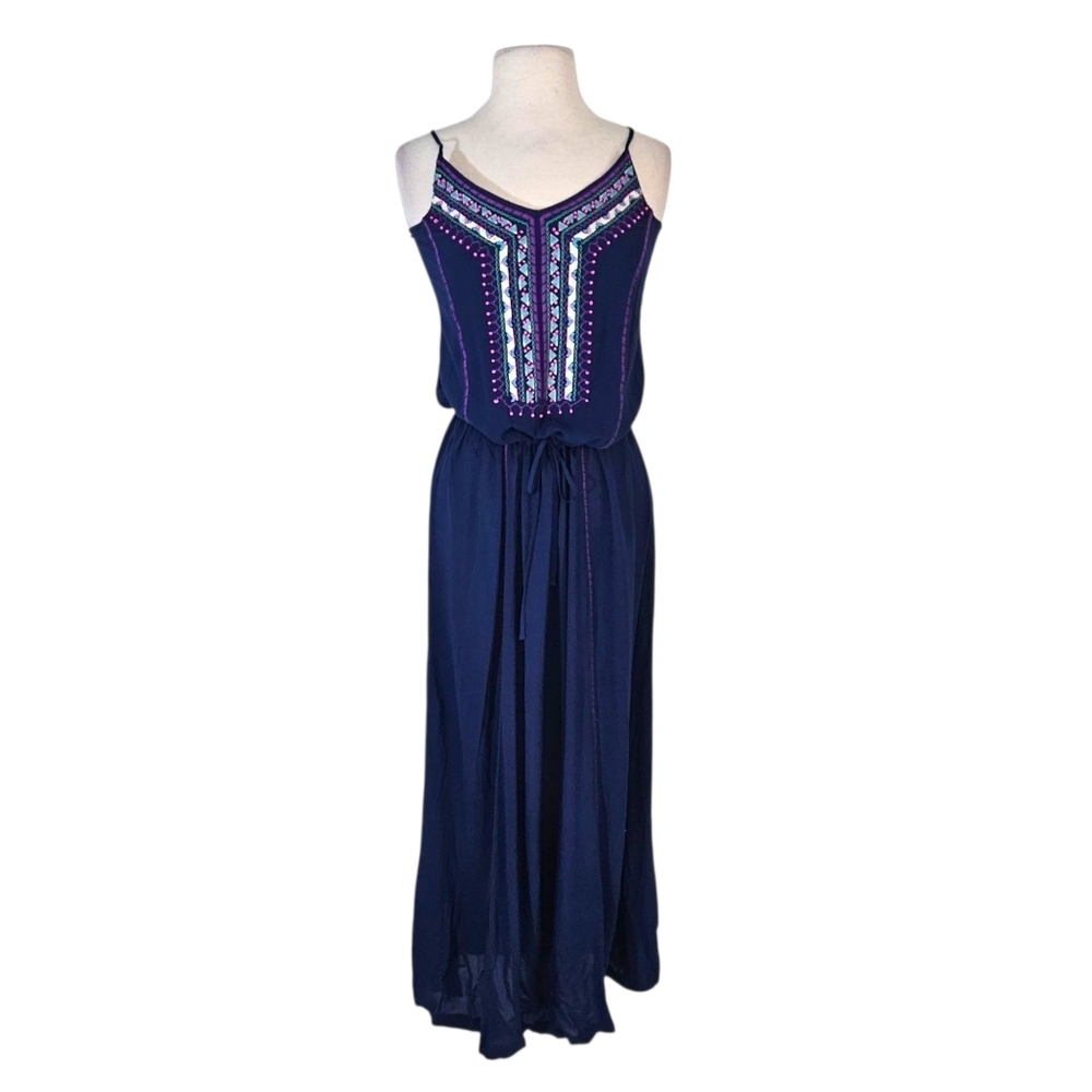 Revolve Nanette Lepore Costa Del Sol Navy Blue Embroidered Maxi Dress / Coverup